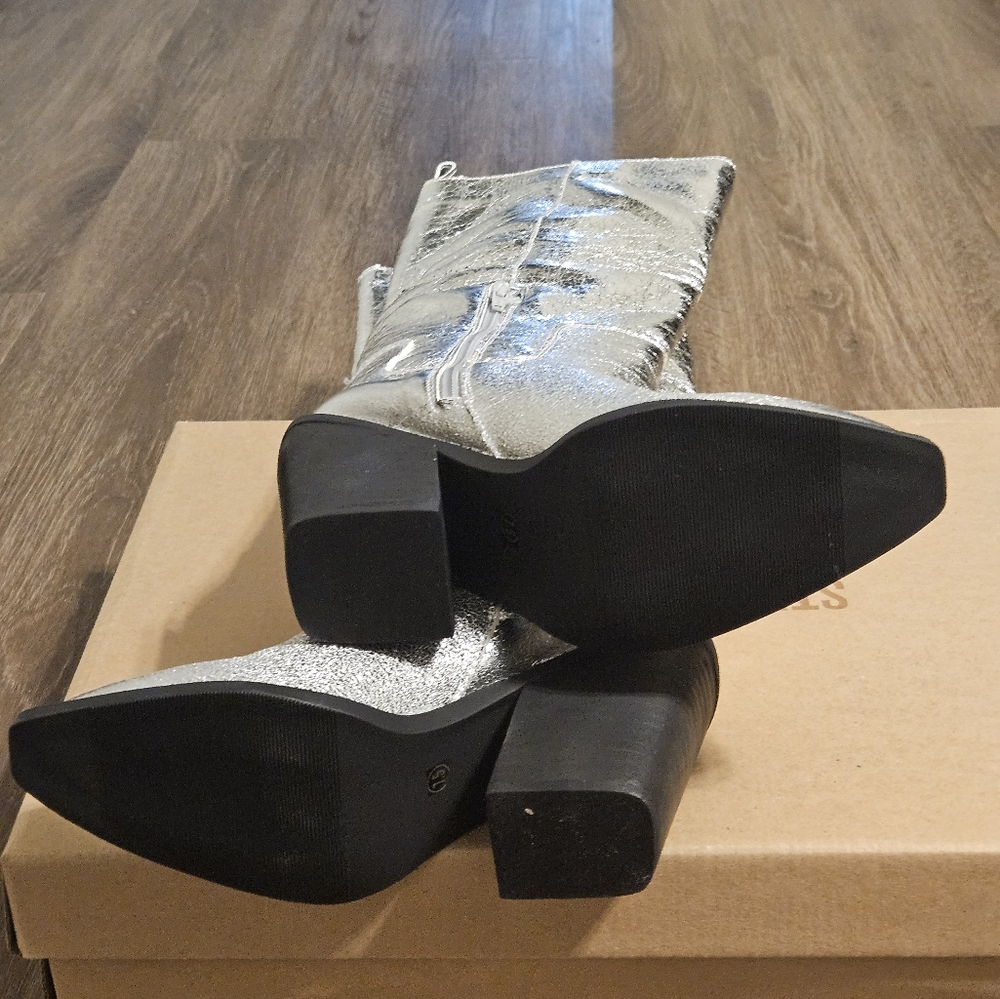 Steve Madden Seven Silver Metallic Leather Knee High Boots 7.5 - Picture 11 of 15